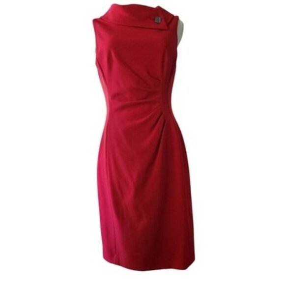 TAHARI Sleeveless Asymmetrical Ruched Sheath Dress Women's Size 8 Burgundy Red - Picture 1 of 12